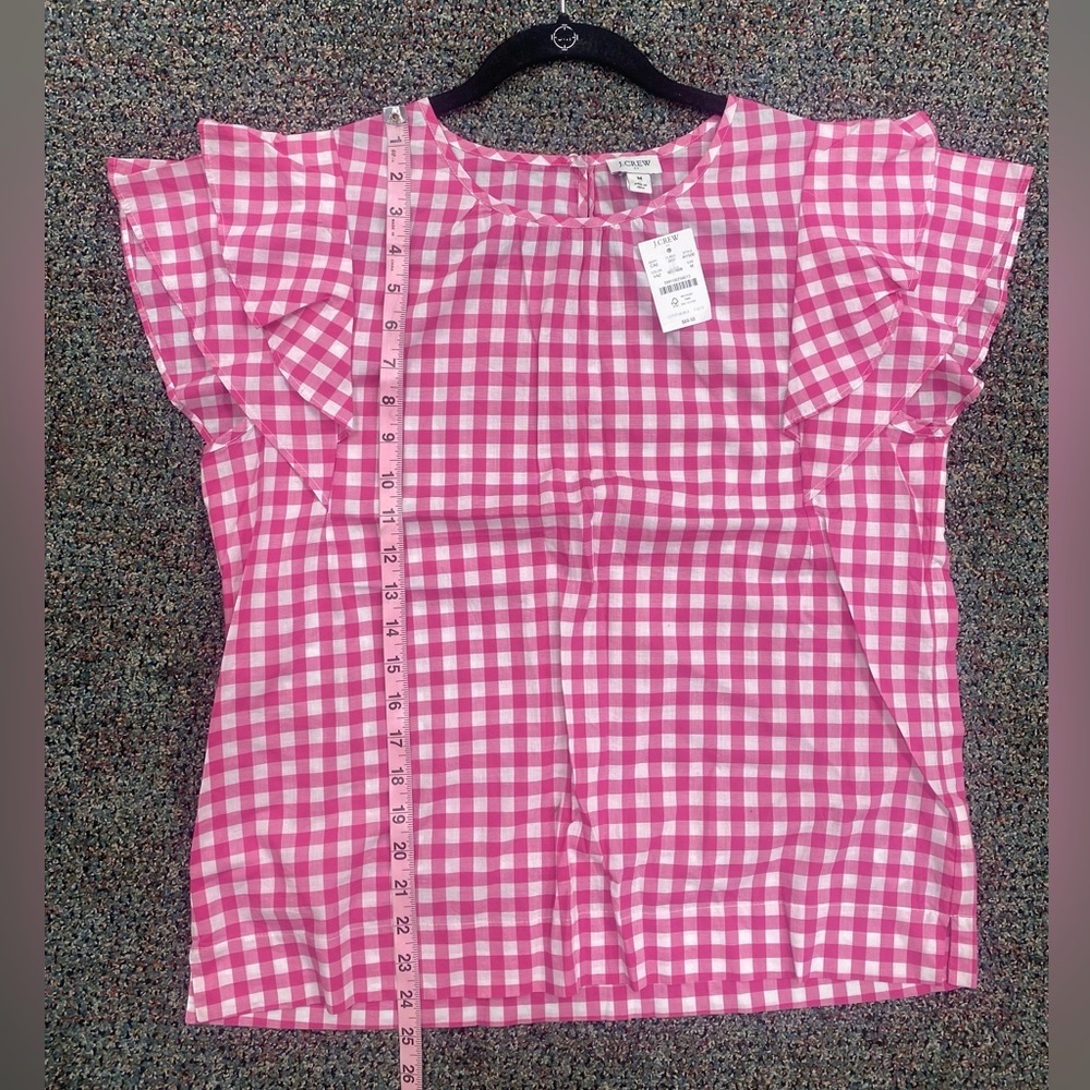 NWT J. Crew Pink/White Gingham Flutter Sleeve Top Size M - Picture 10 of 10